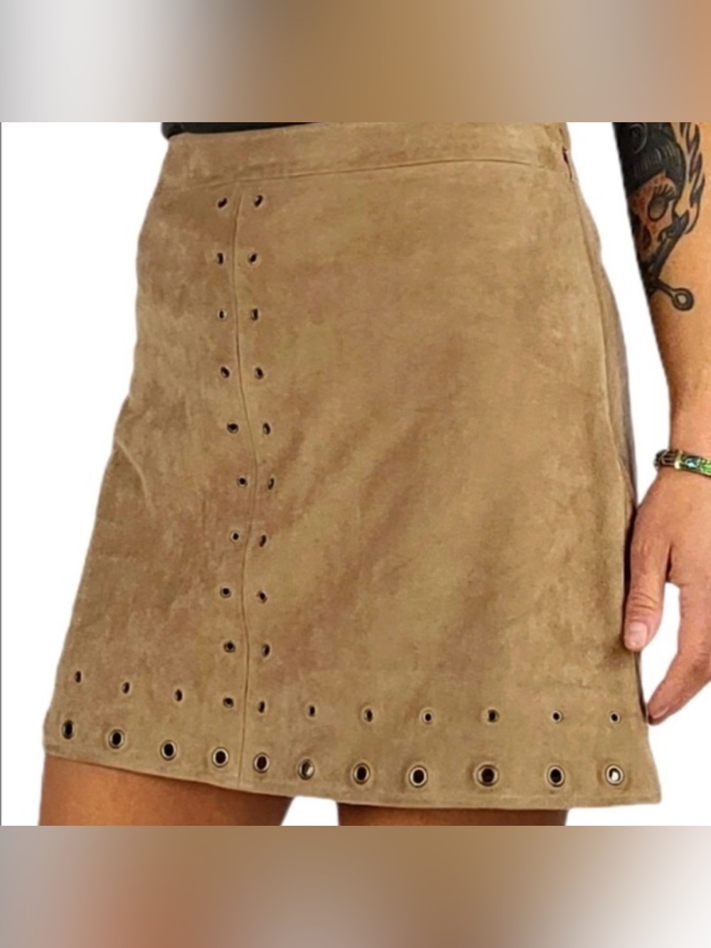Express Tan Faux Suede Mini Skirt with Grommets